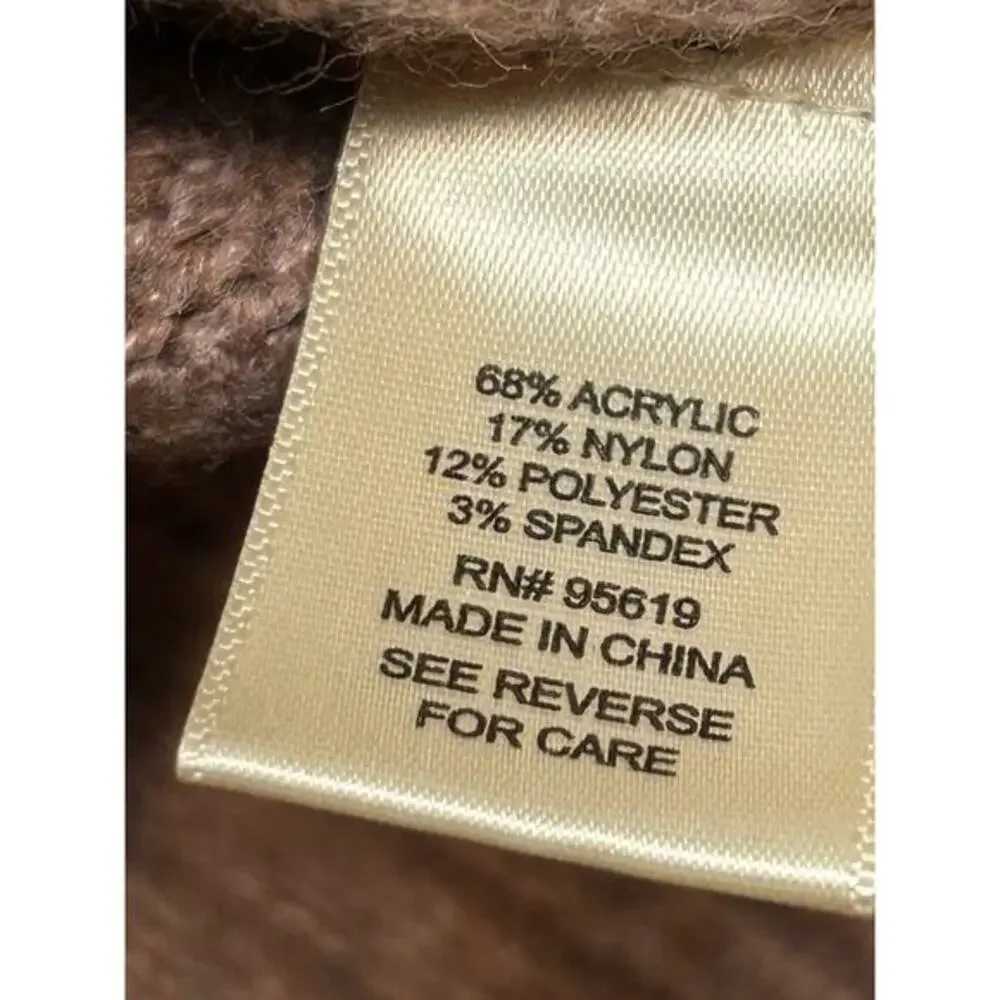 John Paul Richard Cable knit sweater Womens Petite Medium PM Button‎ Rose Tan